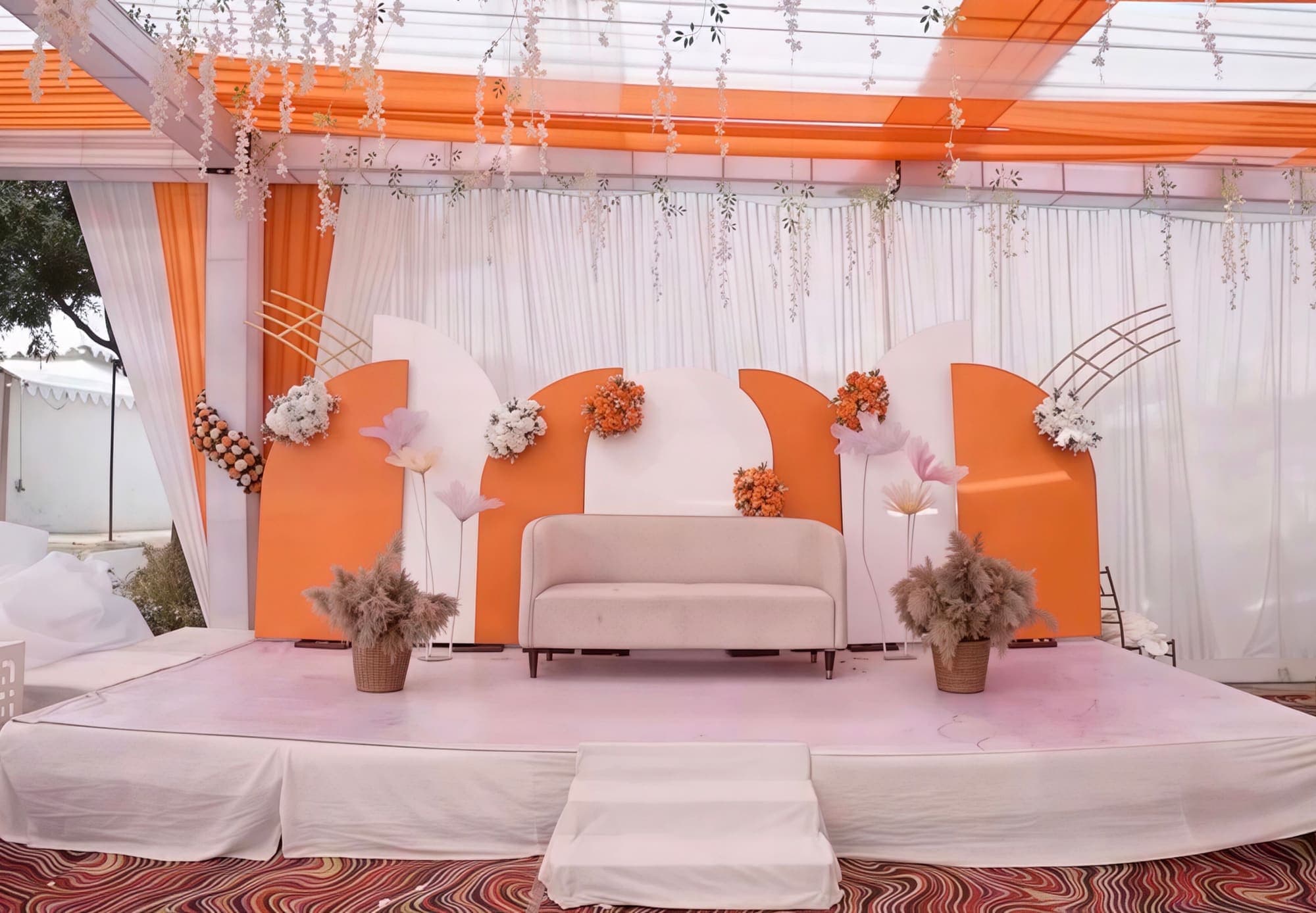 Orange and white, with a sofa to land on